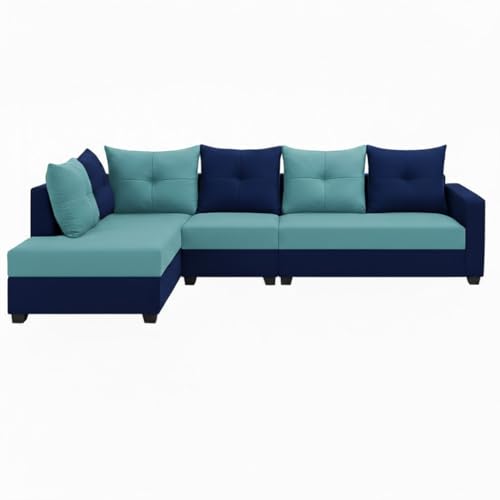 Image of SOCOZI Oriana 6 Seater LHS L Shape Sofa Set | Soft Velvet Suede Fabric | Modern Design | Plush Comfort Cushions for Living Room (Sky Blue- Dark Blue)