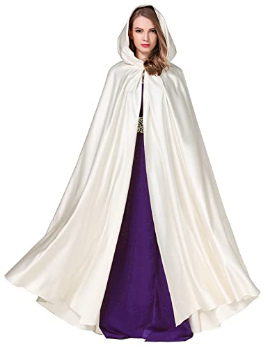 BEAUTELICATE Umhang Damen mit Kapuze Satin Cape Mantel Lang für Hochzeit...