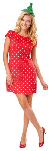Brandsseller Damen Erdbeer Kostüm L/XL – Erdbeer-Lady Kleid mit Kopfschmuck – Süßes Früchte-Kostüm für Karneval, Fasching & Halloween –...