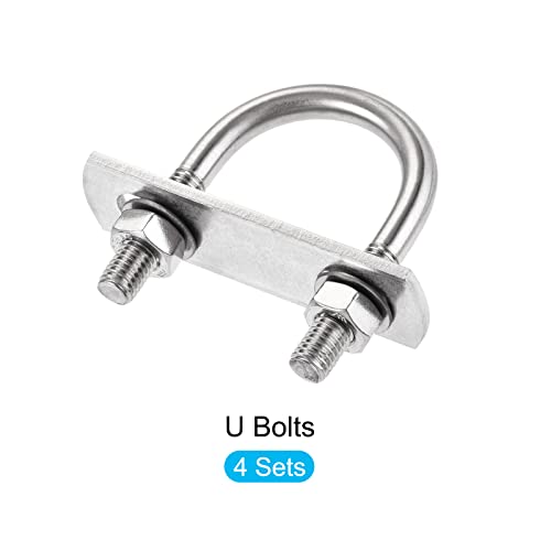 Image of METALLIXITY U Bolts 4 Sets (M8x35x60mm), Round U Bolt 304 Stainless Steel with Accessories - for Construction, Pipe