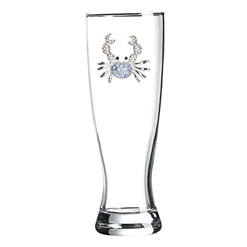 Best Cyber Deals 🔥 THE QUEENS' JEWELS Blue Crab Jeweled Pilsner - Unique Gift for Women, Birthday, Cute, Fun, Not Painted, Decorated, Bling, Bedazzled, Rhinestone