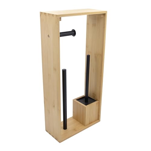 Box and beyond - Porte-Papier Toilette Brosse WC - 26,5 x 12 x 56,5 cm - Bambou Naturel et Noir - Toilettes, WC, Salle de Bain - Style Naturel