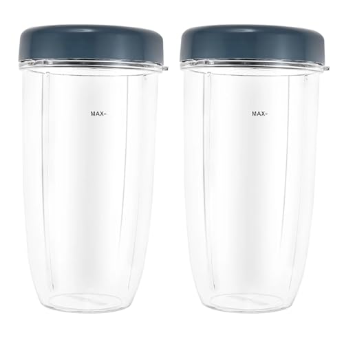 2 vasos de plástico for licuadora con tapas de repuesto de 18 oz, 24 oz y 32 oz, compatibles con licuadoras Nutribullet de 600 W y 900 W.(32oz)