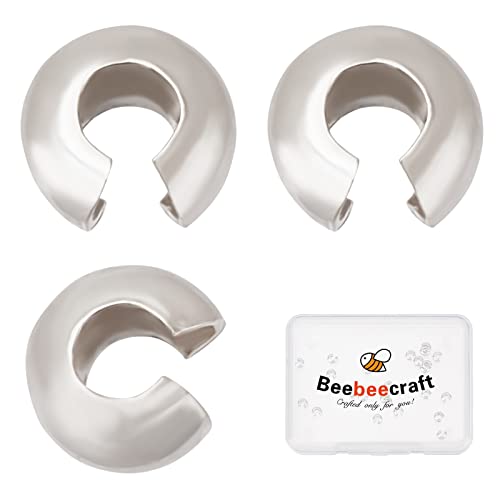 Beebeecraft 30Pcs 925 Sterling Silver Crimp Bead Covers Half Round Open Crimp Beads 3mm Knot Cover Caps for DIY Jewelry Makings