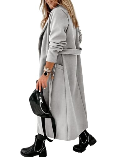 Image of Womens Classic Coat Lapel Collar Open Front Belted Long Jacket