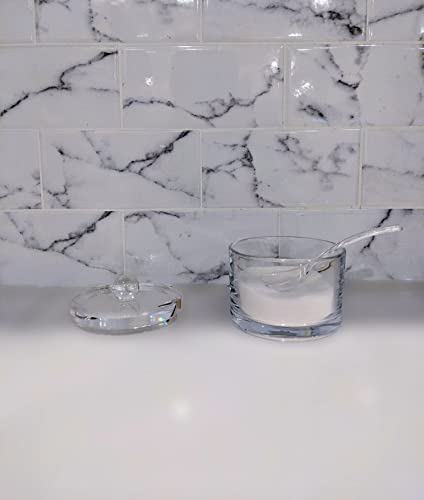 J&M Design Clear Acrylic Sugar Bowl With Lid And Spoon For Coffee Bar Accessories, Cereal Bowls, Tea, Kitchen Countertop Canisters & Baking - 8 Oz Container Jar Dispenser Holder - Dishwasher Safe #TOP3