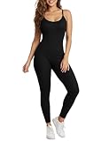 AURUZA Jumpsuit for Women Workout Seamless Jumpsuits Ribbed One Piece Tank Tops Rompers Spaghetti Strap Exercise Jumpsuits, XL, Black