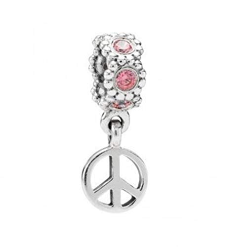 EvesCity 925 Silver Peace Sign Charms Beads Pendants for Charm Bracelets & Necklace