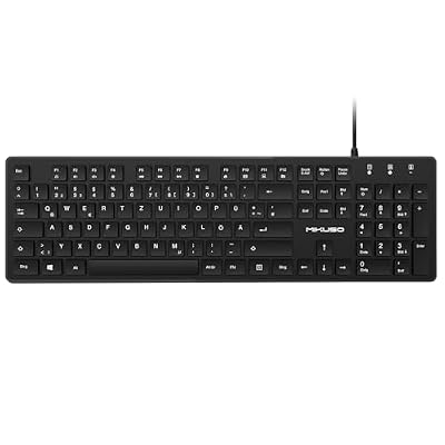 German Keyboard QWERTZ Layout Wired USB - 105 Keys Full-Size Laser-Etched(Not Fading Character) Laptop/PC,1.6m Cable Length,Typing Comfort for German Speakers, Bilingual Office & Students,Translation
