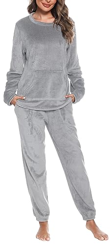 Vlazom Damen Schlafanzug Flanell Hausanzug Winter Pyjama Set Lang...