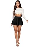 Hybrid & Company Womens Stretch Super Short Flared Casual Nylon Ponte Mini Skate Skirt KSK43588 1073T Black L
