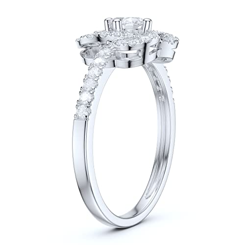 10K White Gold Simulated Diamond or Genuine Moissanite Love Joining Interlocking Hearts Ring Promise Ring4