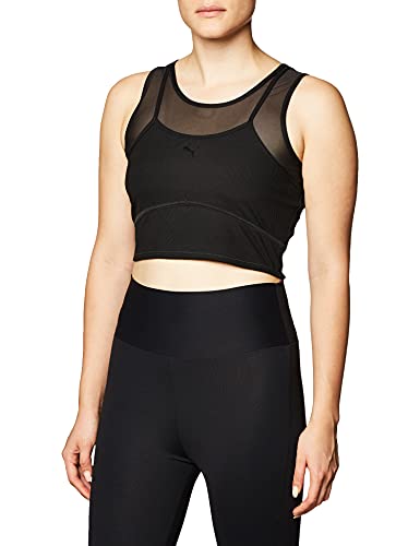 PUMA womens Studio Layered Crop Top TShirt, Puma Black, Small US