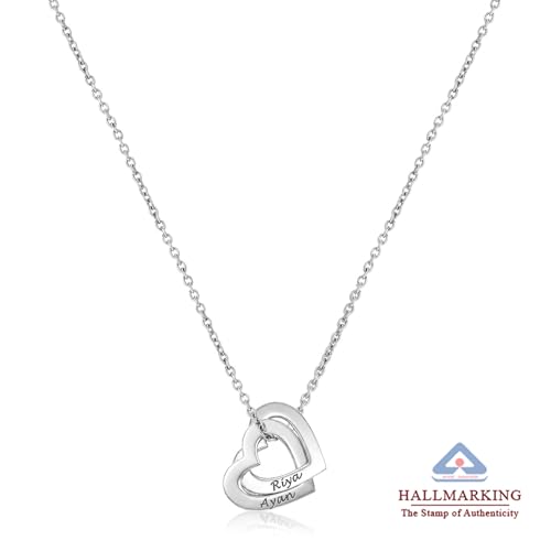Image of TRUESILVER ACPL 925 Sterling Silver Personalized Name Necklace for Women | Custom Engraved Couple & Family Pendant | Heart Circle & Russian Ring Necklaces | Gift for Anniversary Birthday Wedding