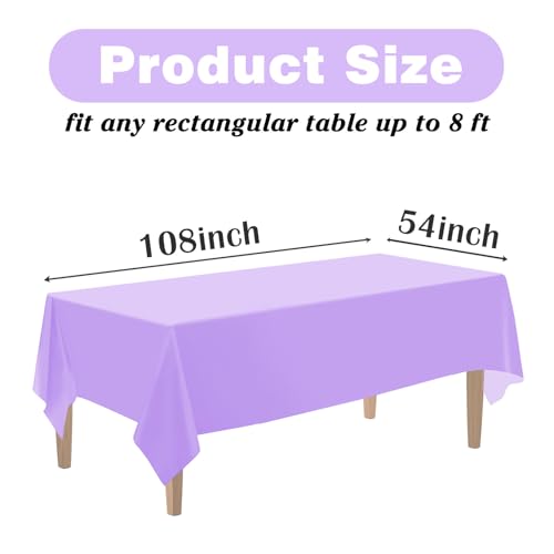 Image of Kopokita 2 Pack Light Purple Plastic Tablecloths Disposable 54 x 108 Inch