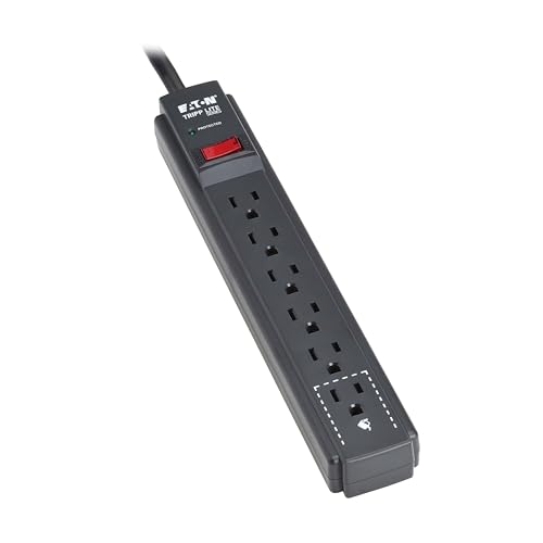 Eaton Tripp Lite Series 6-Outlet Surge Protector Power Strip, 3ft Extension Cord, 600 Joules, 15A Circuit Breaker, Black, Lifetime Manufacturer's Warranty & $10,000 Insurance (TLP63B)