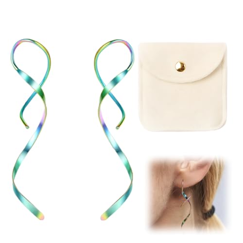 2 pcs pendientes mujer Pendientes En Espiral Para Mujer, Pendientes largos de borla para mujer,regalo, niñas, bodas, DíA De La Madre, cumpleaños, aniversarios Con bolsa de terciopelo(Multicolor)