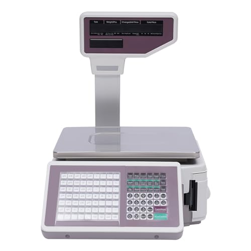 Price Computing Scale with Thermal Label Printer, Electronic Label Printing Scale Pole Display, LCD & LED Digital Weight Price Scale for Supermarket, Fruit Store, Retail, Meat Shop, 30/60lbs Capacity
