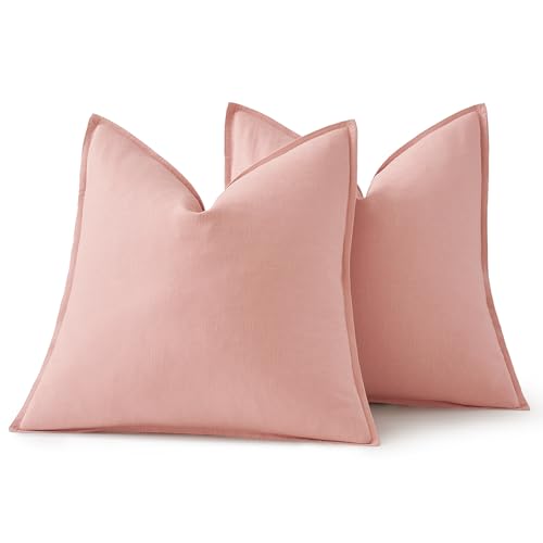 Image of MIULEE Decorative Linen Pillow Covers 20x20 Inch Pink Boho Farmhouse Neutral Valentine Spring Couch Throw Pillows for Bed Pack of 2 Accent Modern Pillowcase Sofa Livingroom Home Decor