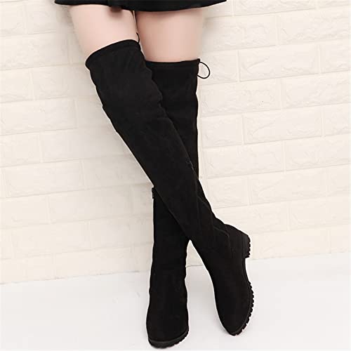 ZBYY Women's Comfy Suede Block Heel Side Zipper Back Lace Thigh High Over The Knee Boots Fashion Sexy Chunky Heel Boots2