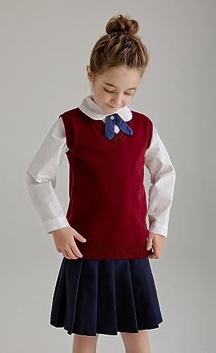 SMINLING Pinker Boys Girls School Uniform Sweater Vest V-Neck Soft Cotton Pullover4