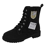 Botas de mujer Botas con cordones sin tacón con cremallera Botas de invierno Retro Otoño Invierno Zapatos, Negro , 38 EU