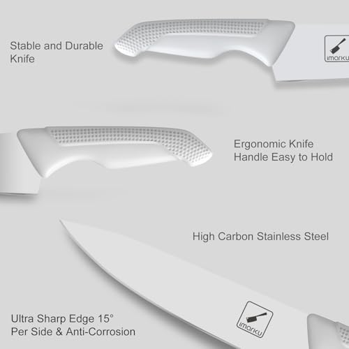 Image of imarku deba knives, knife set 14Pcs, white knife set with sharpener, kitechen knife sets stainless steel, no rusting with Non-slip Ergonomic Handle, Best Gifts