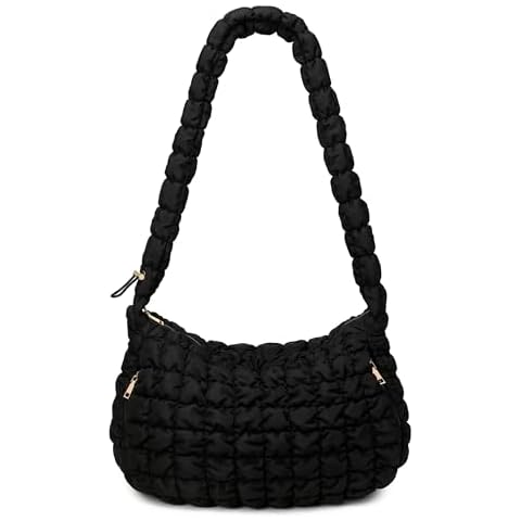 LORADI Large Puffer Shoulder Bag, Long Adjustable Crossbody Bubble Hobo Bags for Women (Black) Cover