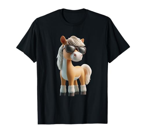 Motif Cheval Tendance avec Lunettes de Soleil Cheval Poney T-Shirt