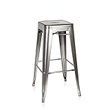 hjh OFFICE 645015 Taburete de Bar VANTAGGIO High Metal Platino, apilable, Acero Estable, Industrial Style