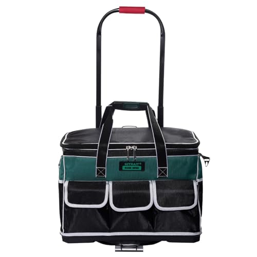 Rollable Tool Bag, Tool Bag on Wheels, Robust Tool Organiser, Waterproof Rolling Tool Bag, Storage Organiser with Telescopic Handle for Electricians