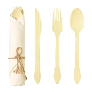 Pre Rolled Napkin and Bamboo Cutlery Set – 50pack Biodegradable Bamboo Silverware/Utensils/Flatware with Napkins, Compostable Wrapped Bamboo Cutlery for Party, Banquet, Wedding