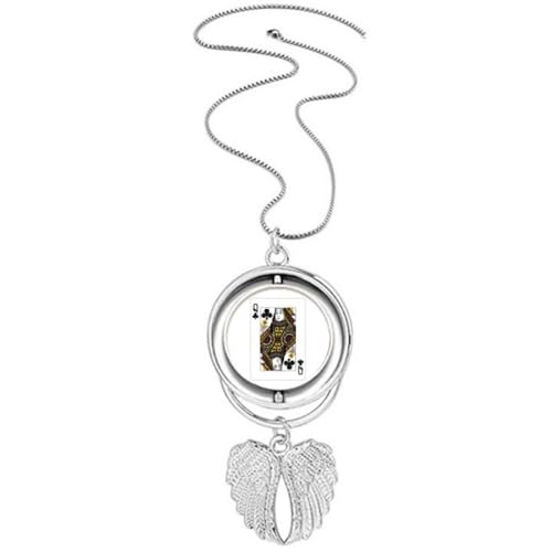 Collier cartes à jouer ailes d'ange Club Q pendentif aux finitions gravées