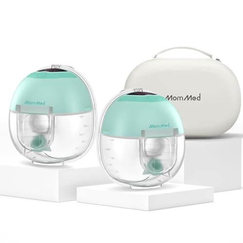 Image of MomMed S33 Wearable Breast Pump with Case, Ultra-Quiet in-Bra Pump for Work & Night, One-Tap Pause, Night Light, Leakproof, 4 Modes 9 Levels, 17/19/21mm Inserts (Green, 2 Pack)