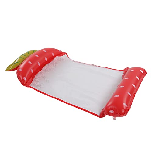 Flotador de Piscina con Hamaca, Flotadores de Piscina con Diseño Plegable, Balsa Inflable de Fresa, Tumbona Flotante Multifuncional, Cama Flotante de Agua para Piscina, Playa