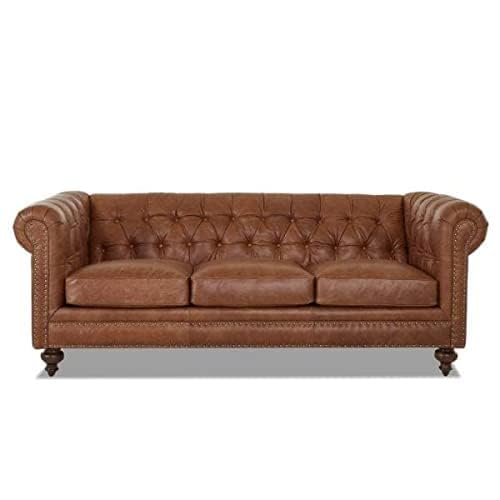 Image of A to Z Furniture Classic 3+1+1=5 Seater Sofa Set Luxury Chesterfield Leatherette Sofa in for Home Living Room & Office (Brown 2)