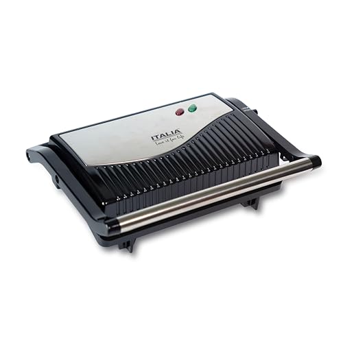Image of ITALIA 750W Grill & Panini Press | Non-Stick Sandwich Maker| Open Grill & Removable Drip Tray