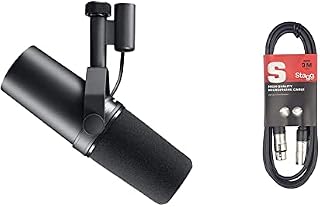 Shure SM7B Vocal Dynamic Microphone for Broadcast, Podcast & Recording, XLR Studio Mic for Music & Speech, Wide-Range Frequency - Black & Stagg SMC3 3m XLR to XLR Plug Microphone Cable, Black