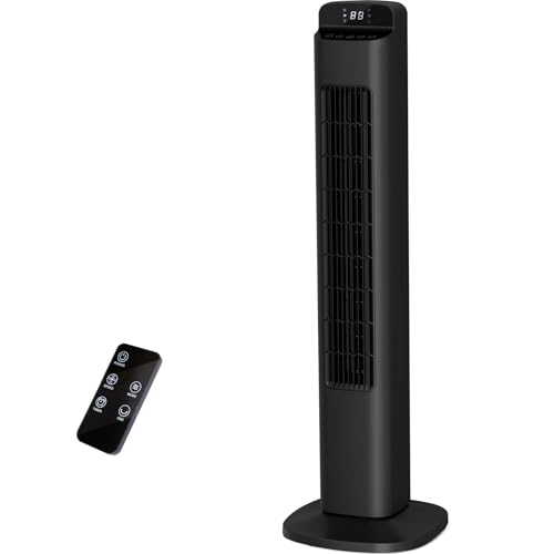 Antarctic Star Portable Tower Fan, 80°Oscillation Fan, with Remote Control, Standing Bladeless Fan, 5 Speeds and 3 Modes, Low Noise for Bedroom and Living Room, Black
