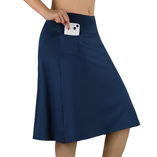 Knee Length Skorts Skirts for Women with Pockets Midi Skirt with Built-in Shorts Golf Tennis Skirt for Casual