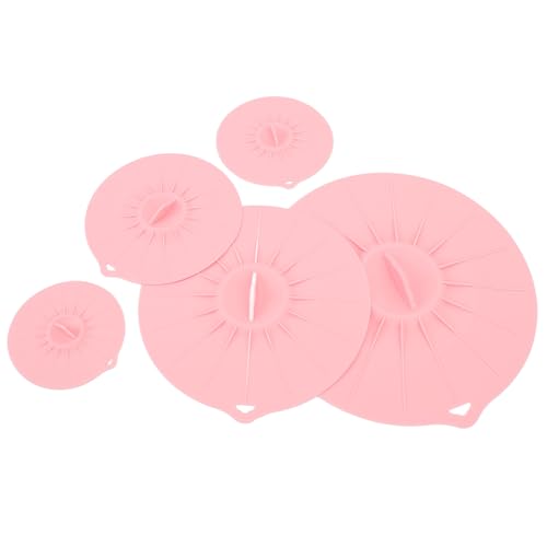 Alomejor Pouures de Bol en Silicone Couvertes d'aspiration Réutilisables Ensemble de 5 Tailles Multiples pour Pots Pans Bols Tasses (PINK)