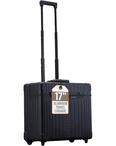 All Aluminum Lightweight 17” Premium Two Wheels Pilot Business Laptop Travel Luggage, Catalog Case with Laptop Sleeve and Built-In Removable Dividers, Rolling Laptop Bag for Men and Women (Onyx)