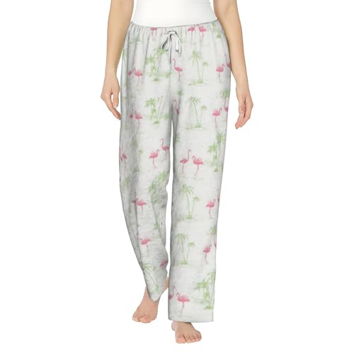 Pantalon pyjama flanelle femme doux et chaud à motif flamant rose