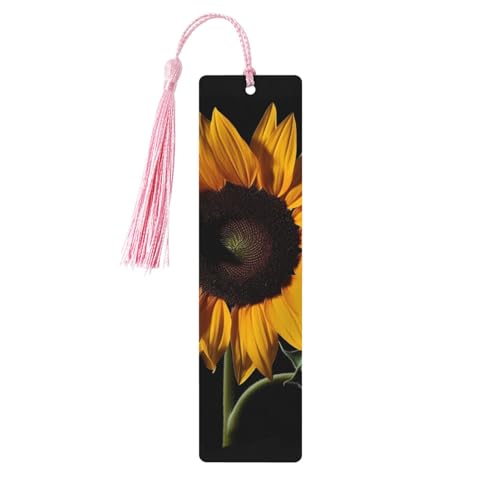 ヒマワリ ブラック バックグラウンド しおり タッセル付き 木製 しおり 女性用 男性用 ハンドメイド ブックマーク 本好き向け 読書ページ マーカー 木製タグ オーナメント 誕生日 教師 ギフト