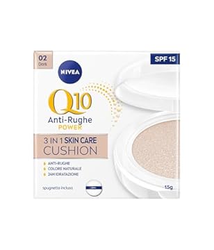 NIVEA Q10 Plus Anti-Age 3in1 Skin Care Cushion 15 ml, Crema colorata Viso Idratante e Anti-età, Crema Viso Antirughe e BB Cream FP15, Fondotinta Cushion Arricchito con Coenzima Q10, 02 Dark
