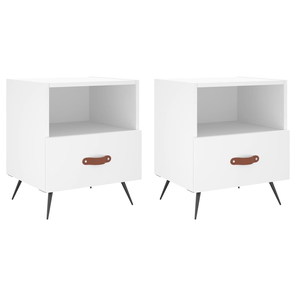 Table de chevet blanche lot de 2 pour chambre étroite meuble de nuit avec tiroir discret