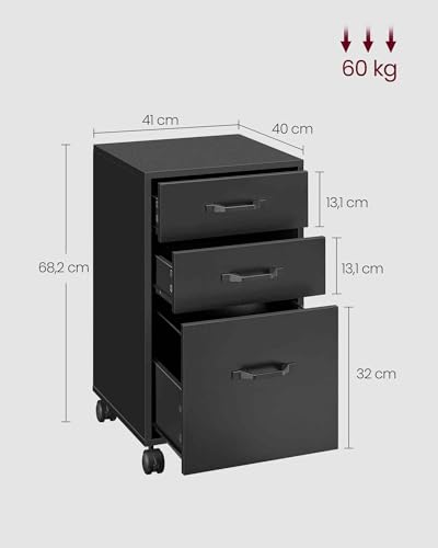 Caisson bureau 3 tiroirs à roulettes noir OFC065B16 VASAGLE