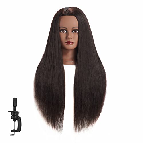 Hairginkgo Mannequin Head 26"-28" Super Long Synthetic Fiber Hair Manikin Head Styling Hairdresser Training Head Cosmetology Doll Head for Cutting Braiding Practice with Clamp Black (91812BY0220)