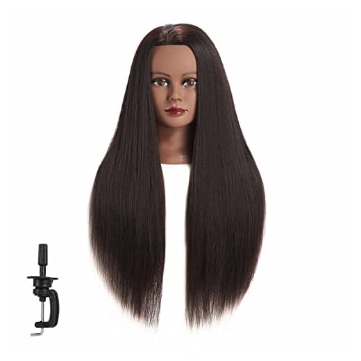 Hairginkgo Mannequin Head 26"-28" Super Long Synthetic Fiber Hair Manikin Head Styling Hairdresser Training Head Cosmetology Doll Head for Cutting Braiding Practice with Clamp Black (91812BY0220)