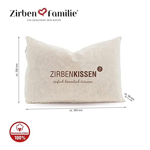 ZirbenFamilie Natur-Dekokissen 30x20cm • Zierkissen gefüllt mit natürlichen ZirbenFlocken